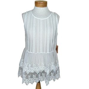 Forever 21 Sheer Ivory Lace & Embroidered Peplum Sleeveless Top Medium NWT